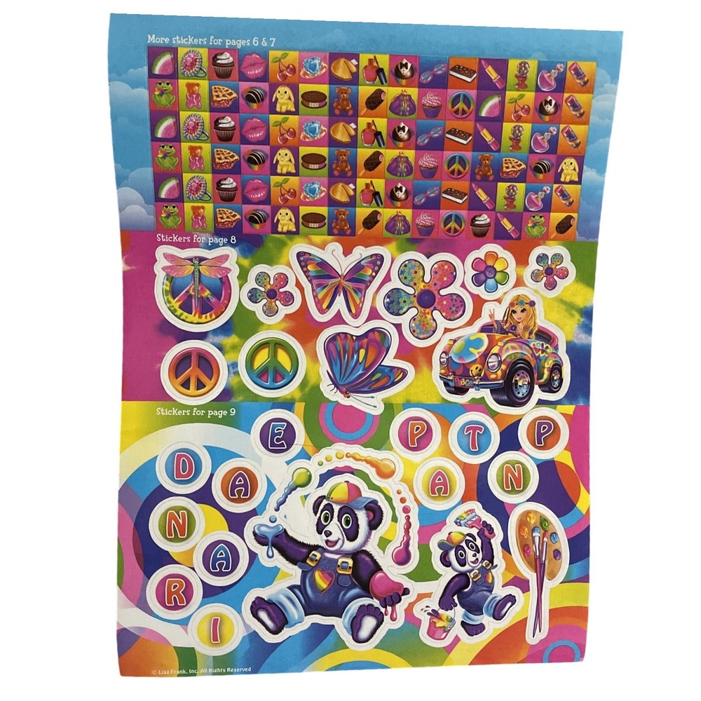 Vtg Lisa Frank Cassie Butterfly Treats Fashion‎ Peace Panda Flowers Mini Sticker